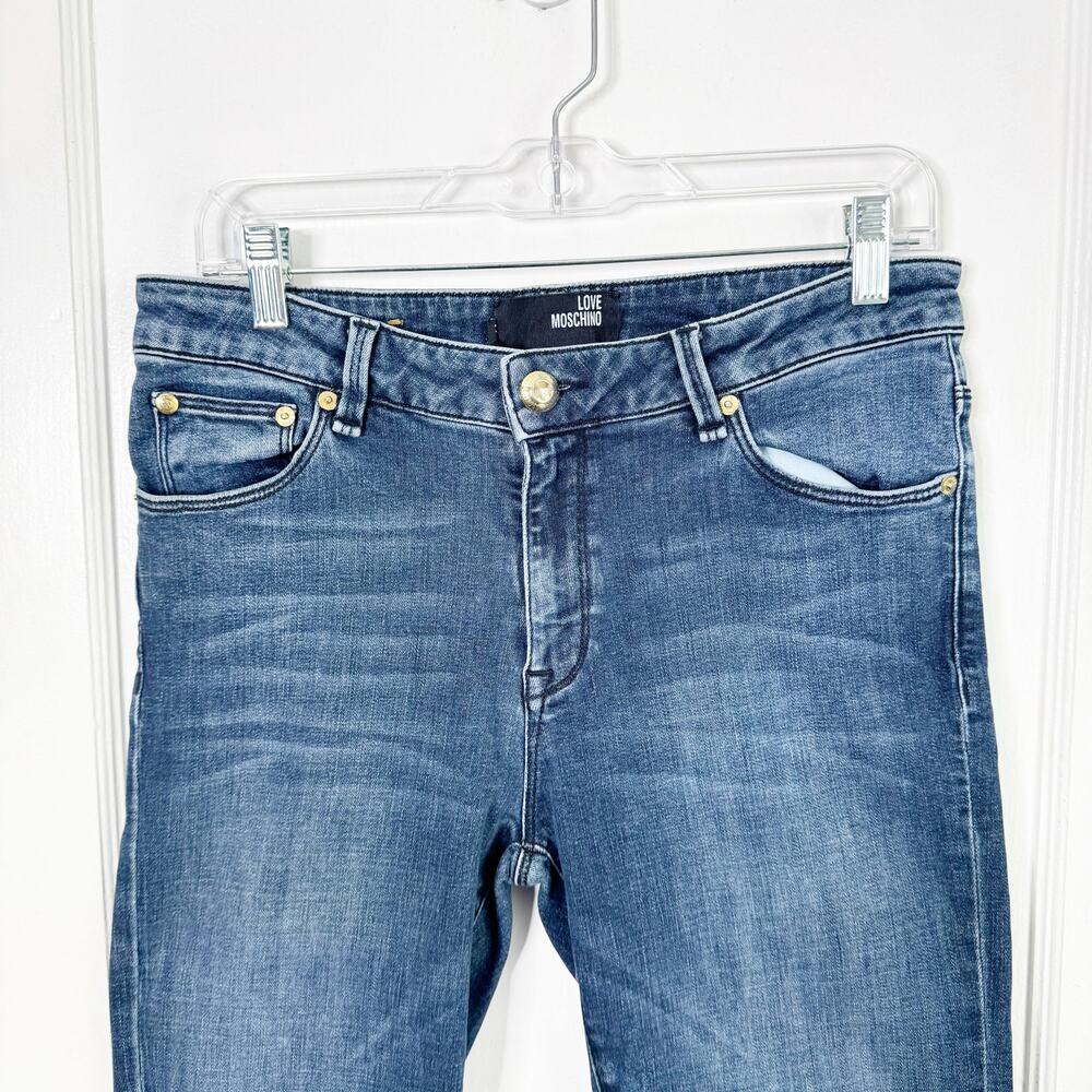 Love Moschino Mid Rise Straight Leg Jeans Allover Heart Print Back Right Pocket - Picture 3 of 13